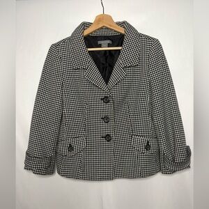 Ann Taylor Blazer black and white Houndstooth Cotton Size 8